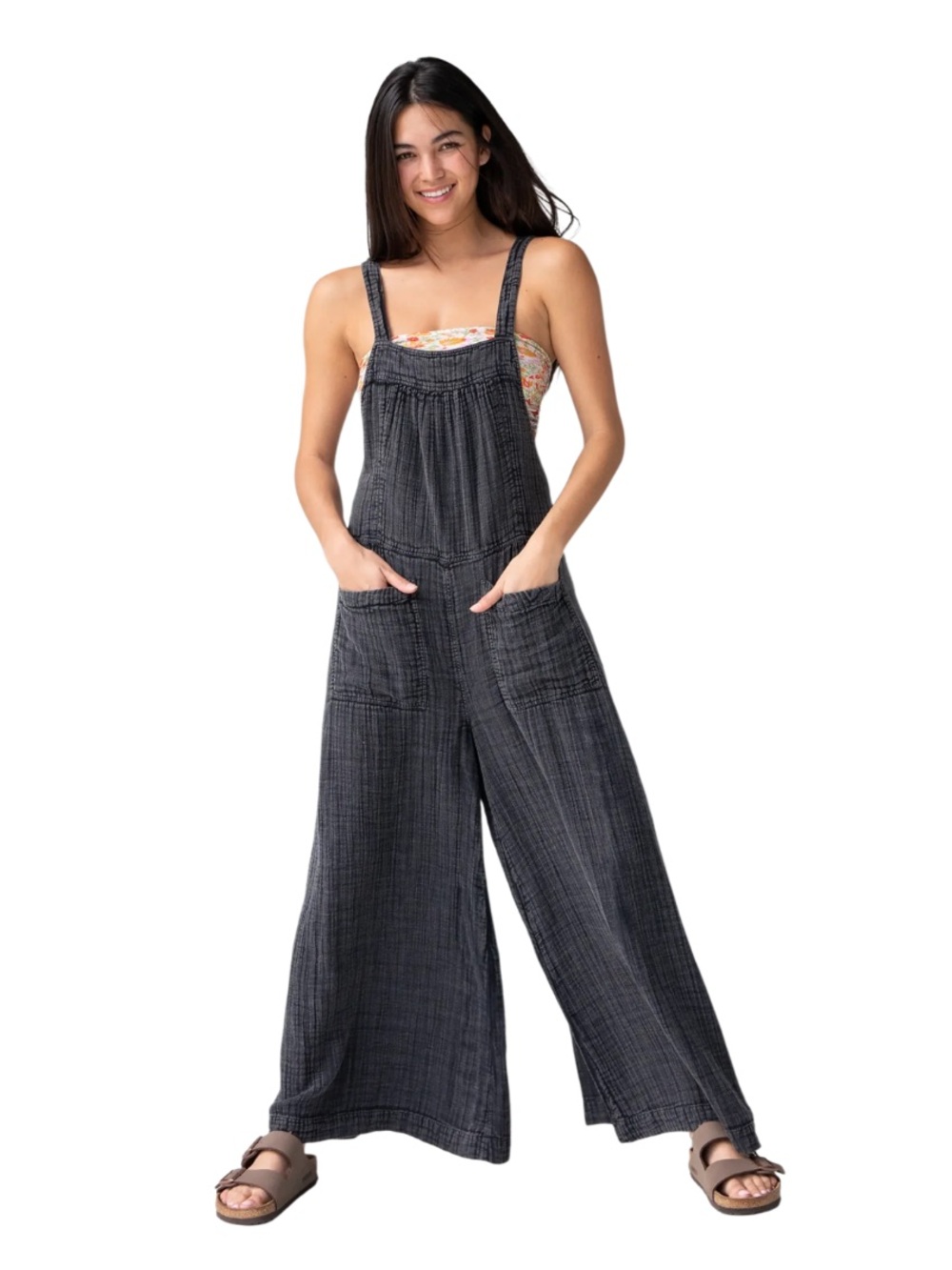 NATURAL LIFE Charcoal Wide-Leg Women’s Overalls